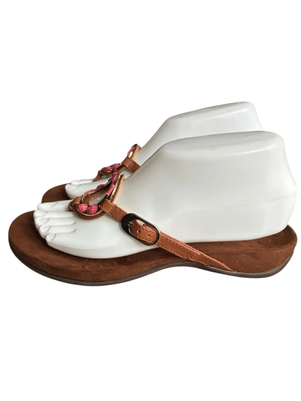 Vionic Ricci Sandals 7 Brown Leather Pink Gem Thong Comfort